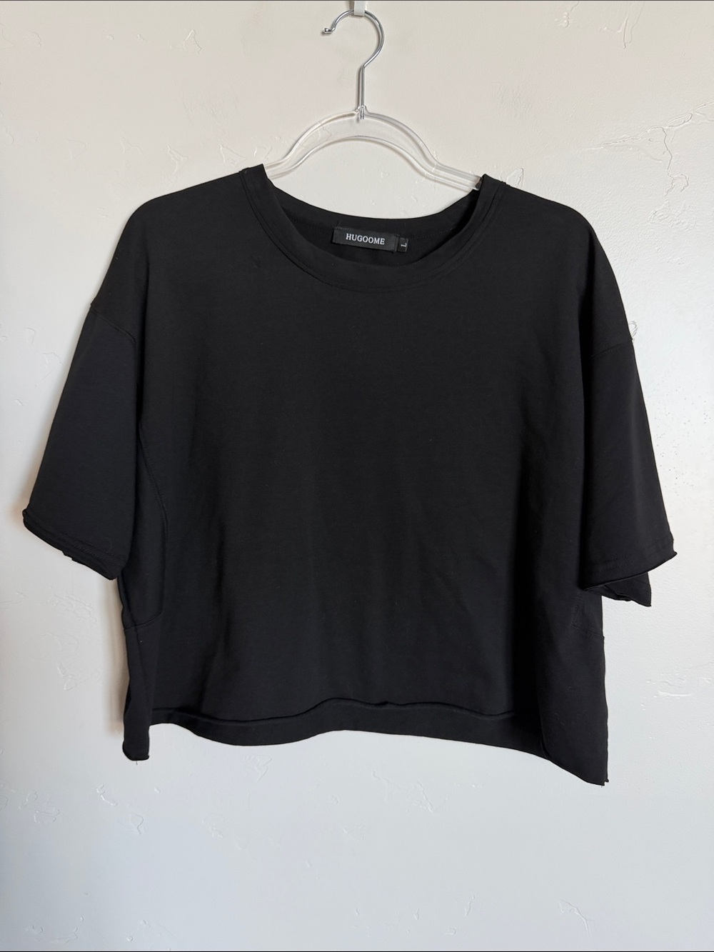 Black Cropped Boxy Short Sleeve Tee Minimalist Capsule Knit